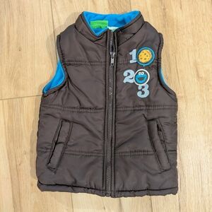 Vintage Y2K Brown & Blue Cookie Monster Puffer Vest